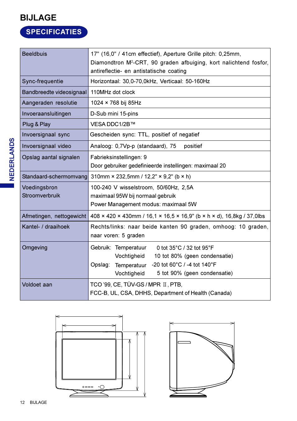 Bijlage, Specificaties | Iiyama LM704UT User Manual | Page 61 / 93