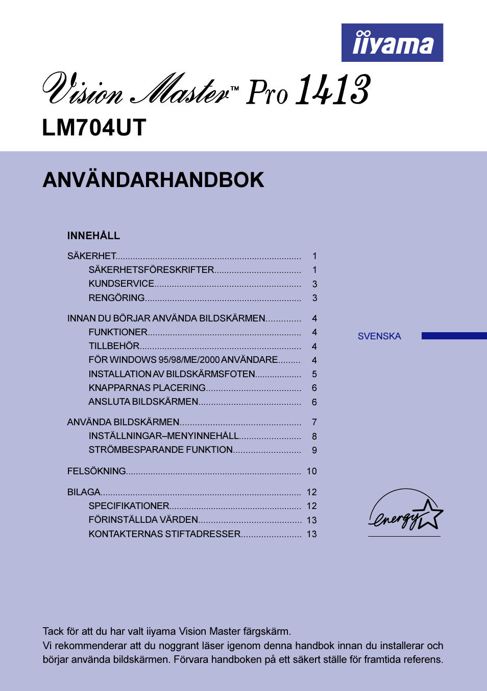 Lm704ut, Användarhandbok | Iiyama LM704UT User Manual | Page 63 / 93