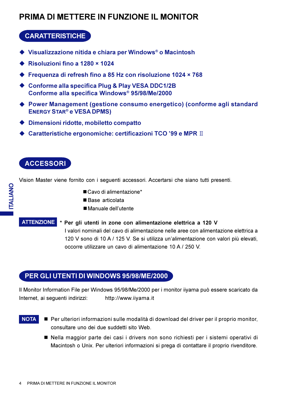 Prima di mettere in funzione il monitor | Iiyama LM704UT User Manual | Page 83 / 93