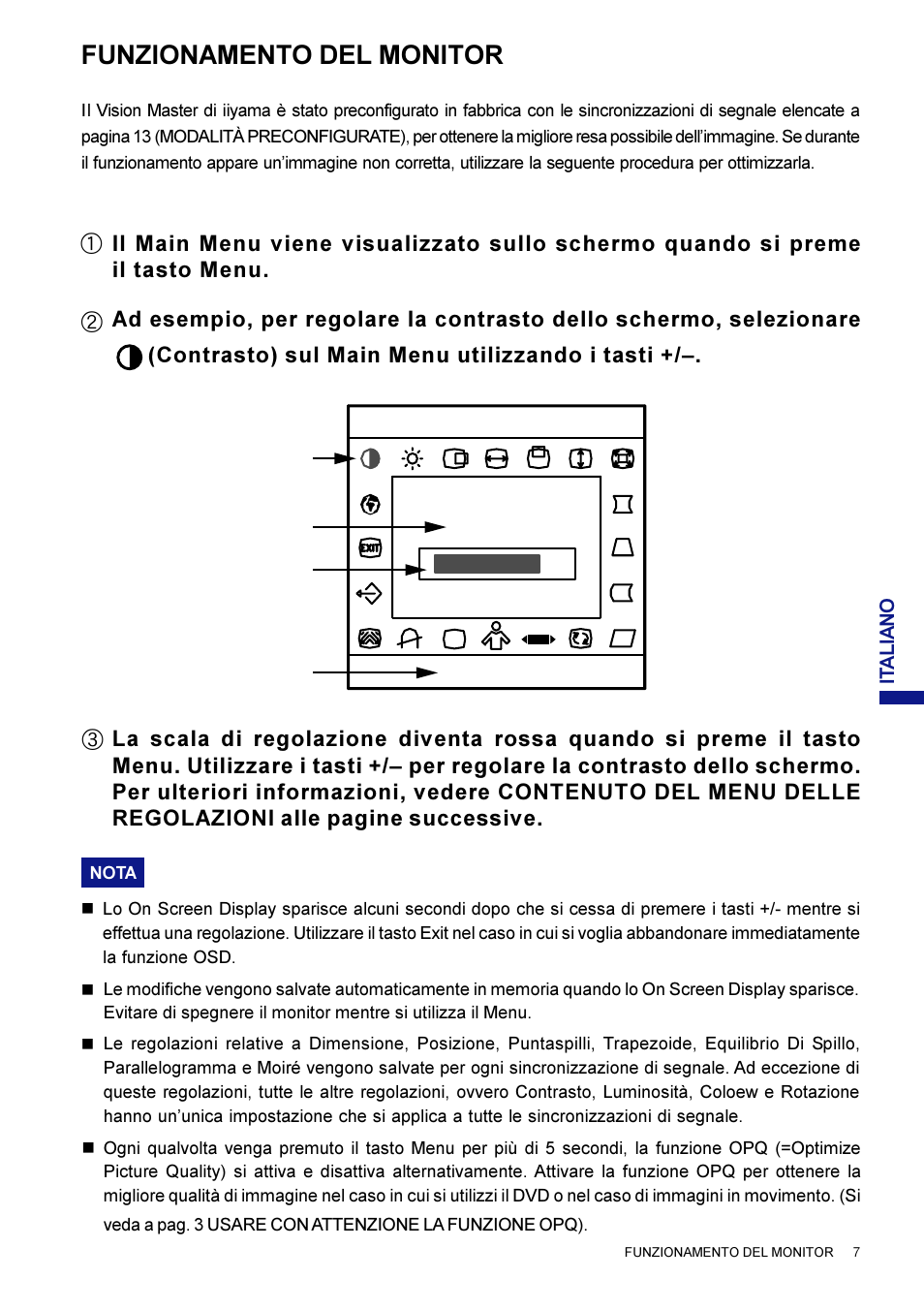 Funzionamento del monitor | Iiyama LM704UT User Manual | Page 86 / 93