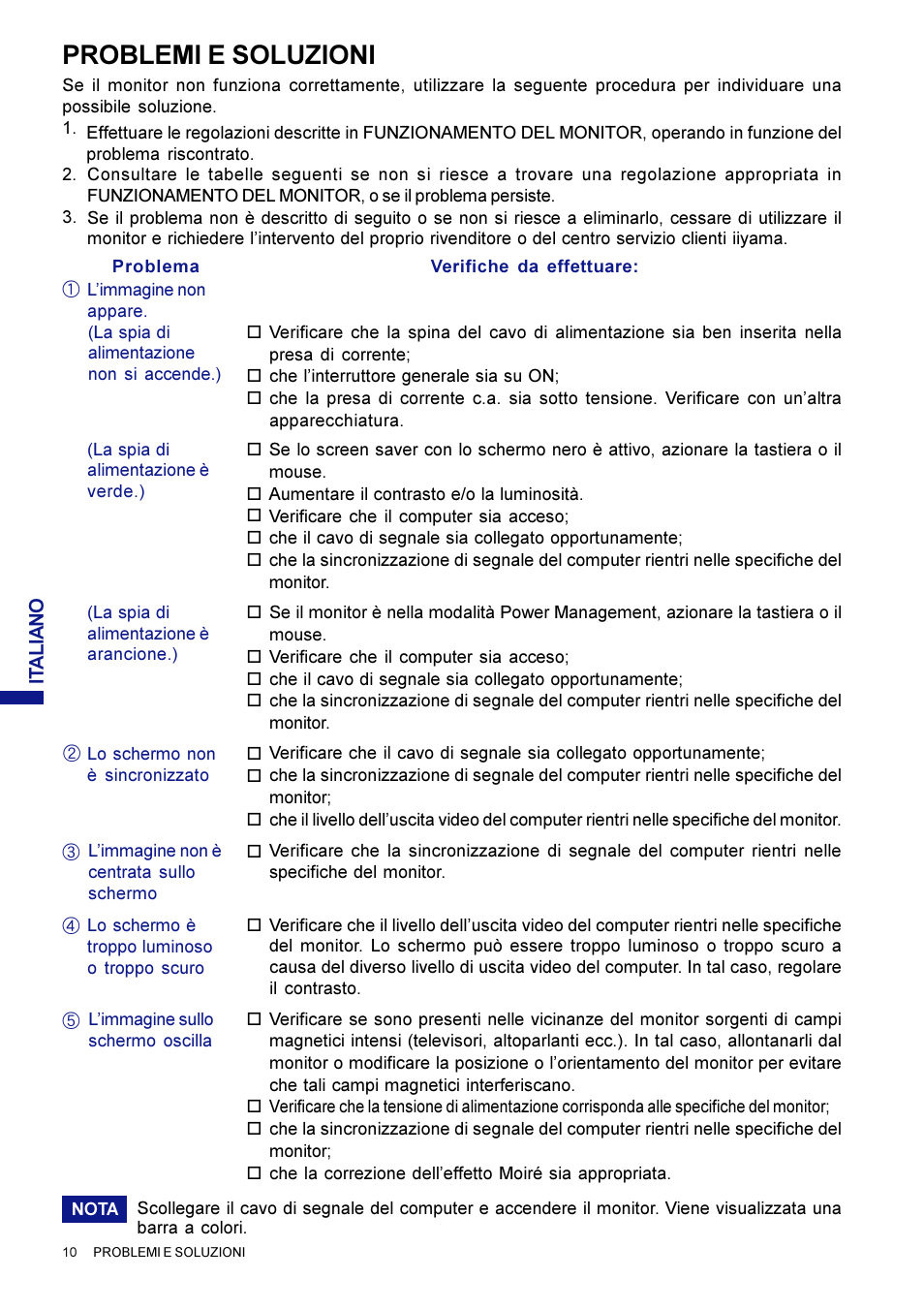 Problemi e soluzioni | Iiyama LM704UT User Manual | Page 89 / 93