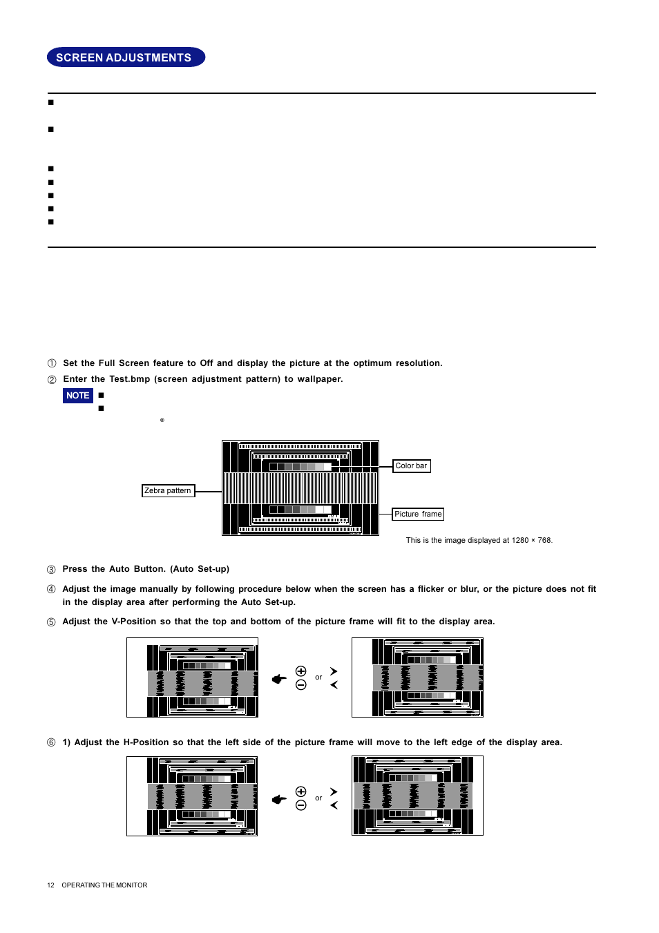 Screen adjustments | Iiyama L400W User Manual | Page 14 / 24