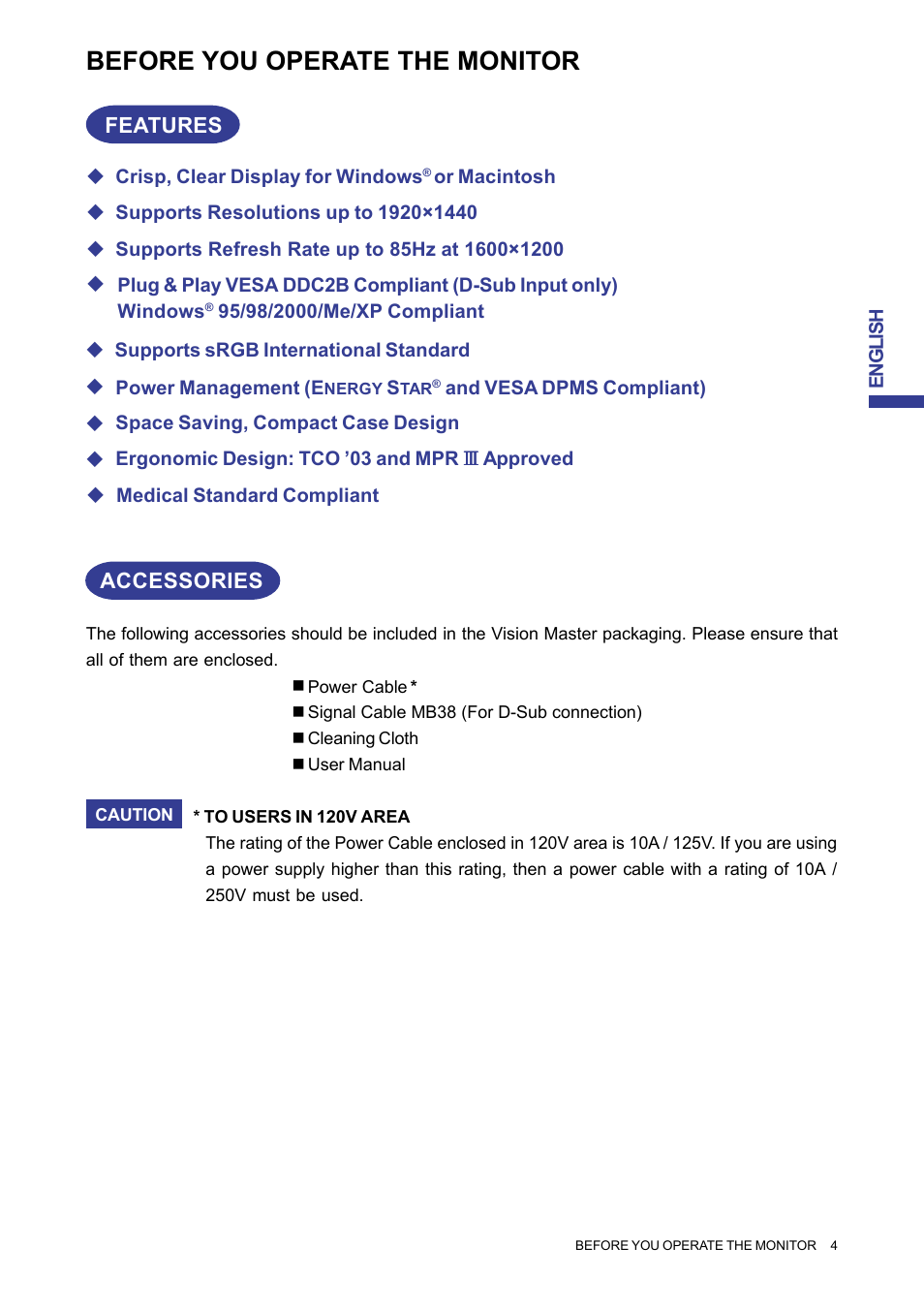 Before you operate the monitor | Iiyama MA203DT D User Manual | Page 7 / 21