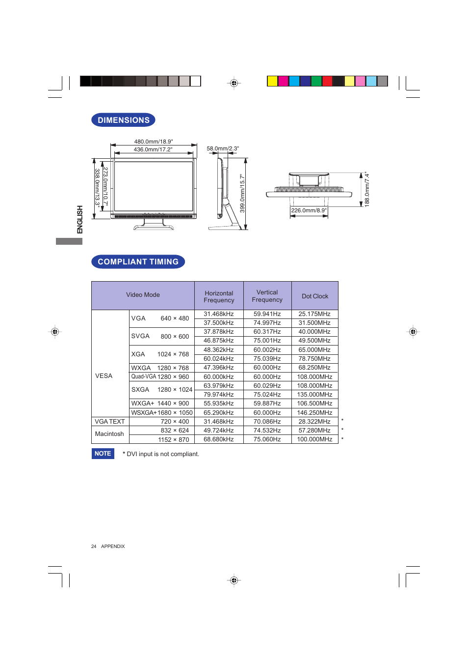 Dimensions compliant timing dimensions | Iiyama PROLITE E2003WSV User Manual | Page 28 / 30