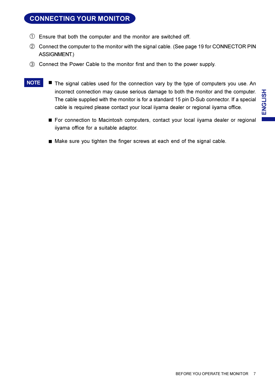 Connecting your monitor | Iiyama HM703UT User Manual | Page 11 / 108