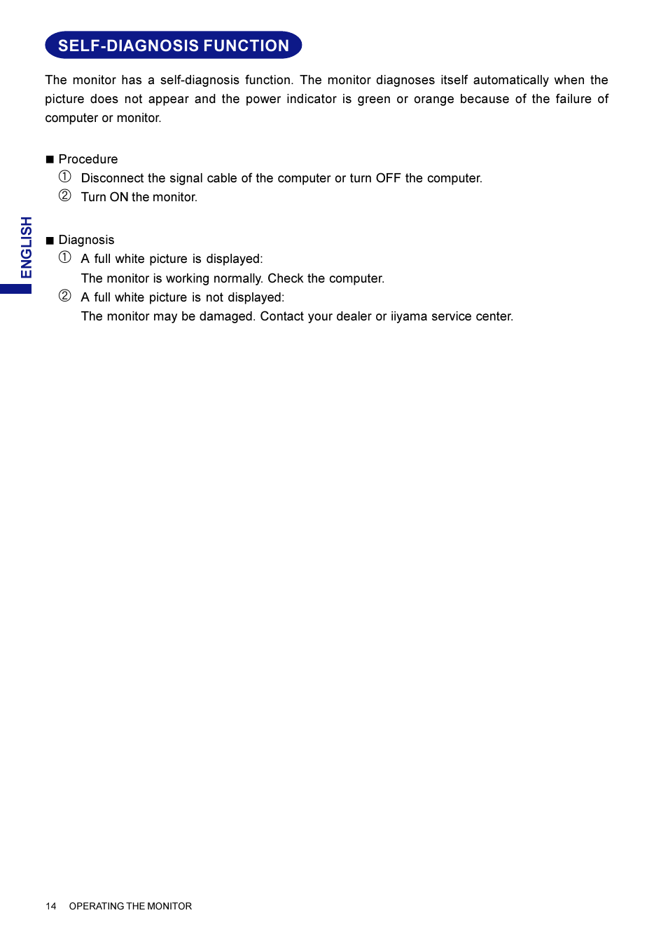 Self-diagnosis function | Iiyama HM703UT User Manual | Page 18 / 108