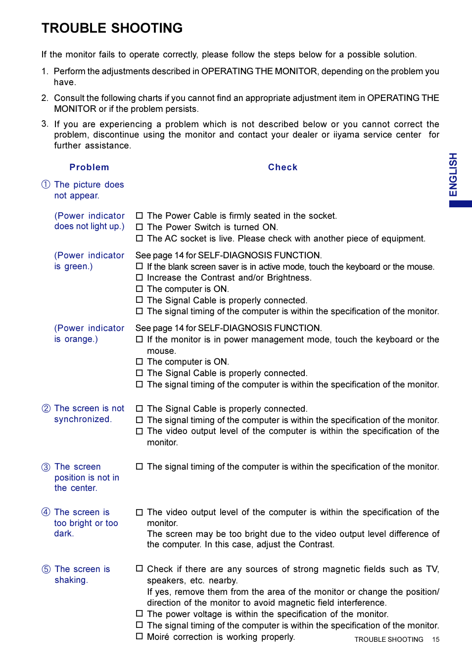 Trouble shooting | Iiyama HM703UT User Manual | Page 19 / 108