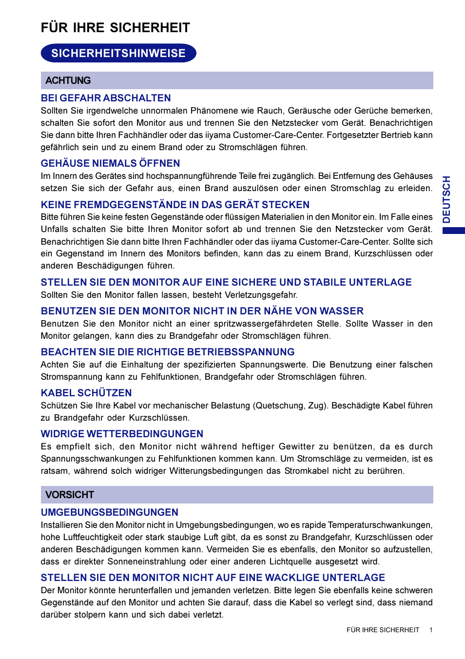 Für ihre sicherheit | Iiyama HM703UT User Manual | Page 26 / 108