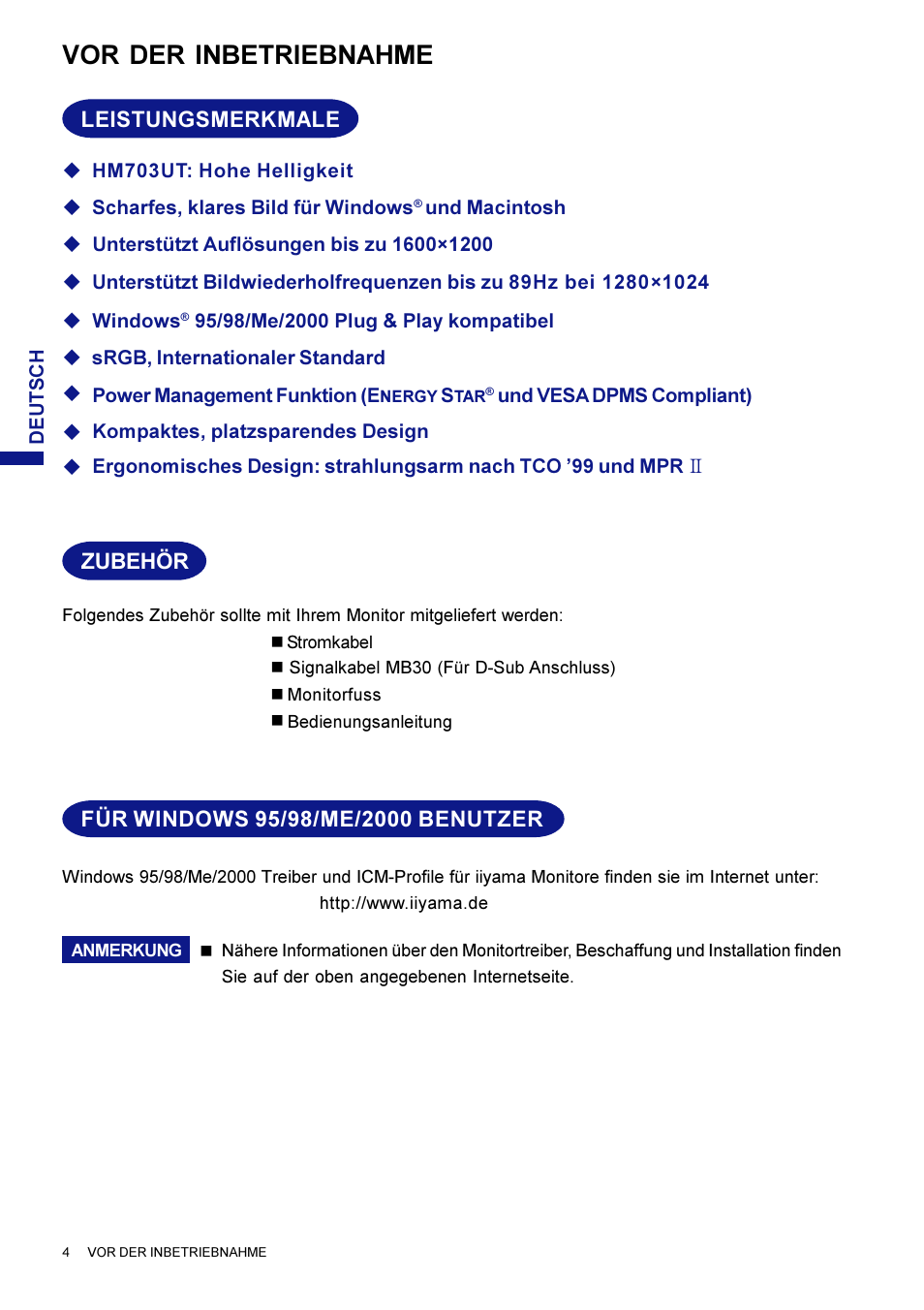 Vor der inbetriebnahme | Iiyama HM703UT User Manual | Page 29 / 108