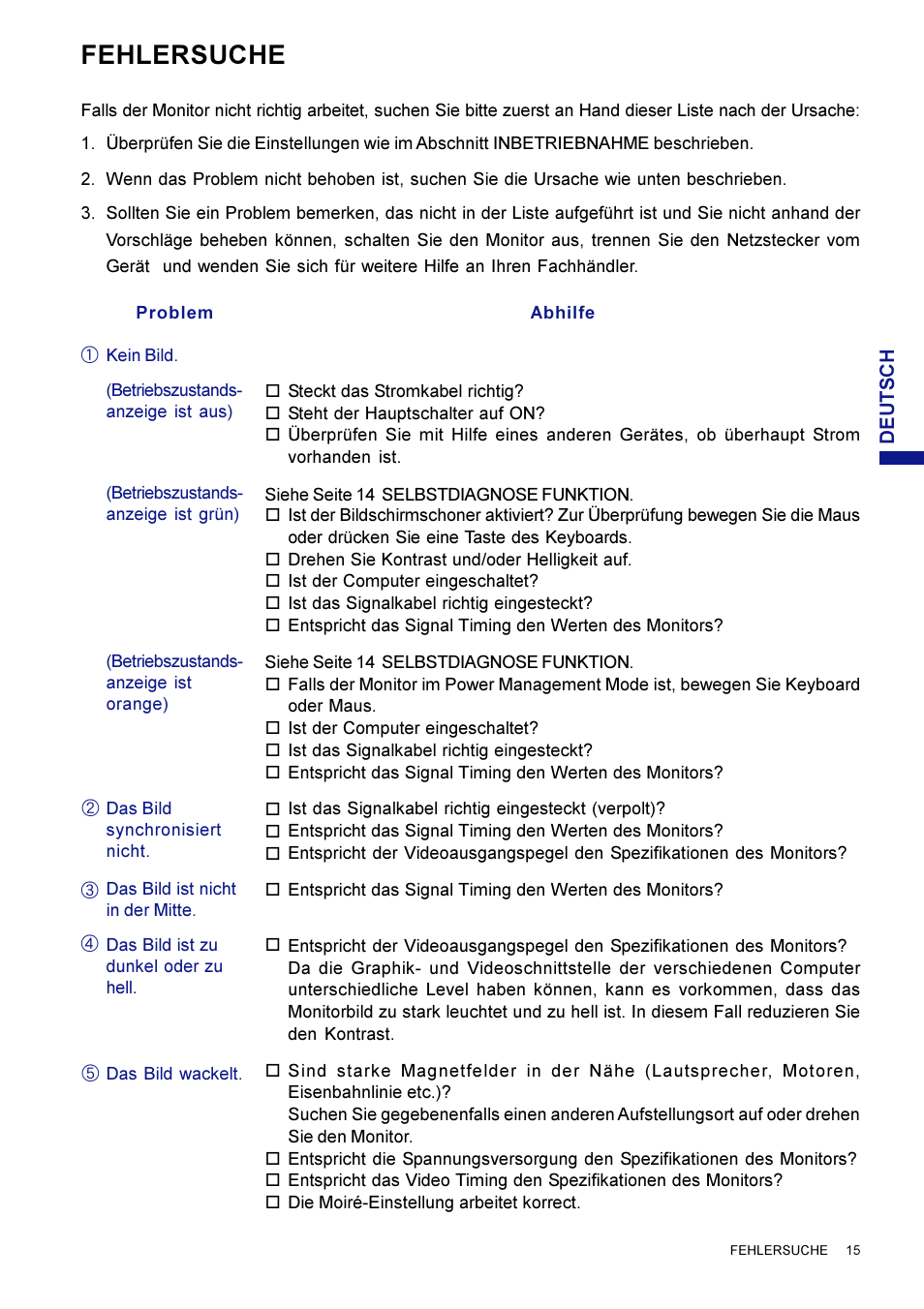 Fehlersuche | Iiyama HM703UT User Manual | Page 40 / 108