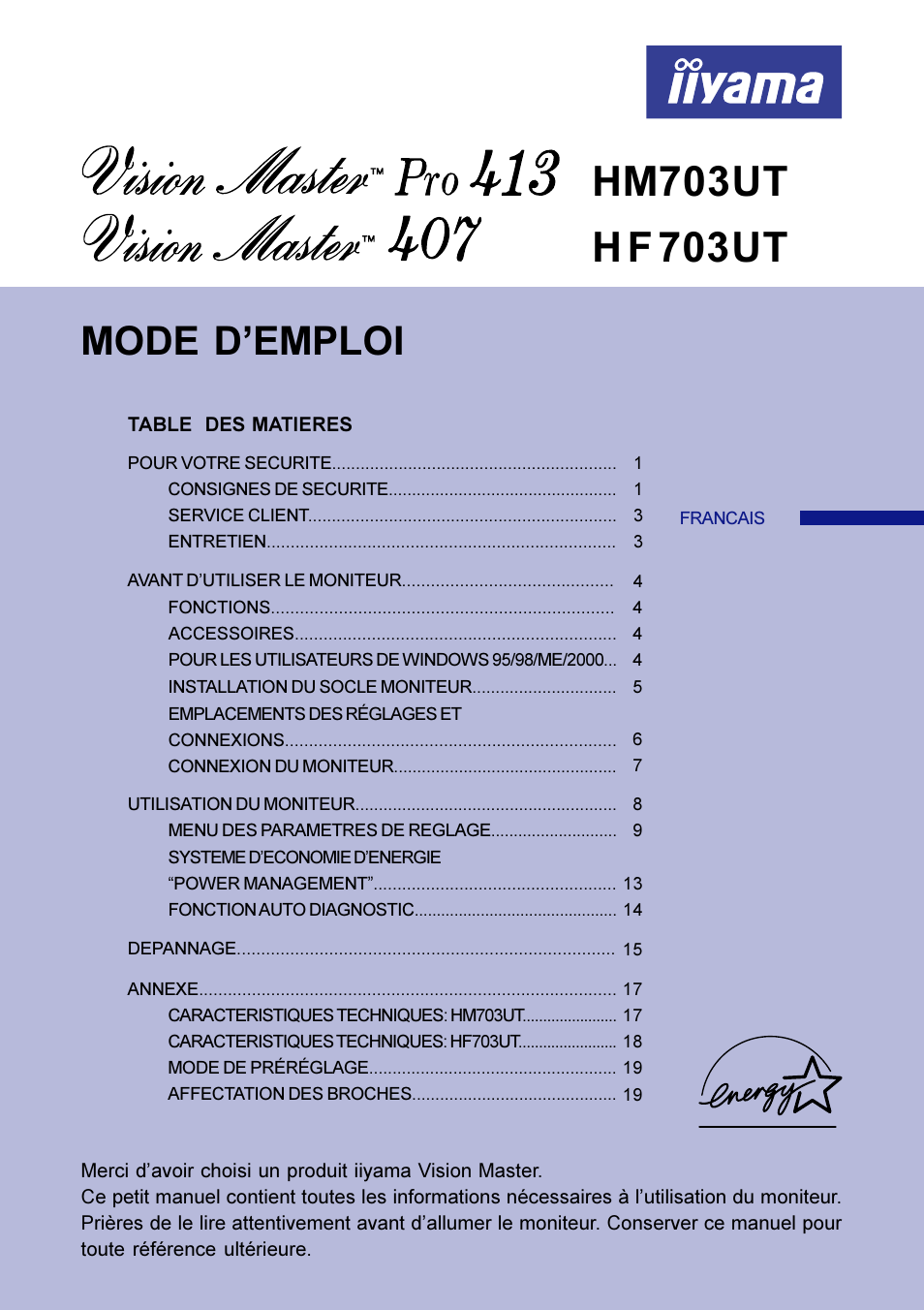 Mode d’emploi | Iiyama HM703UT User Manual | Page 45 / 108