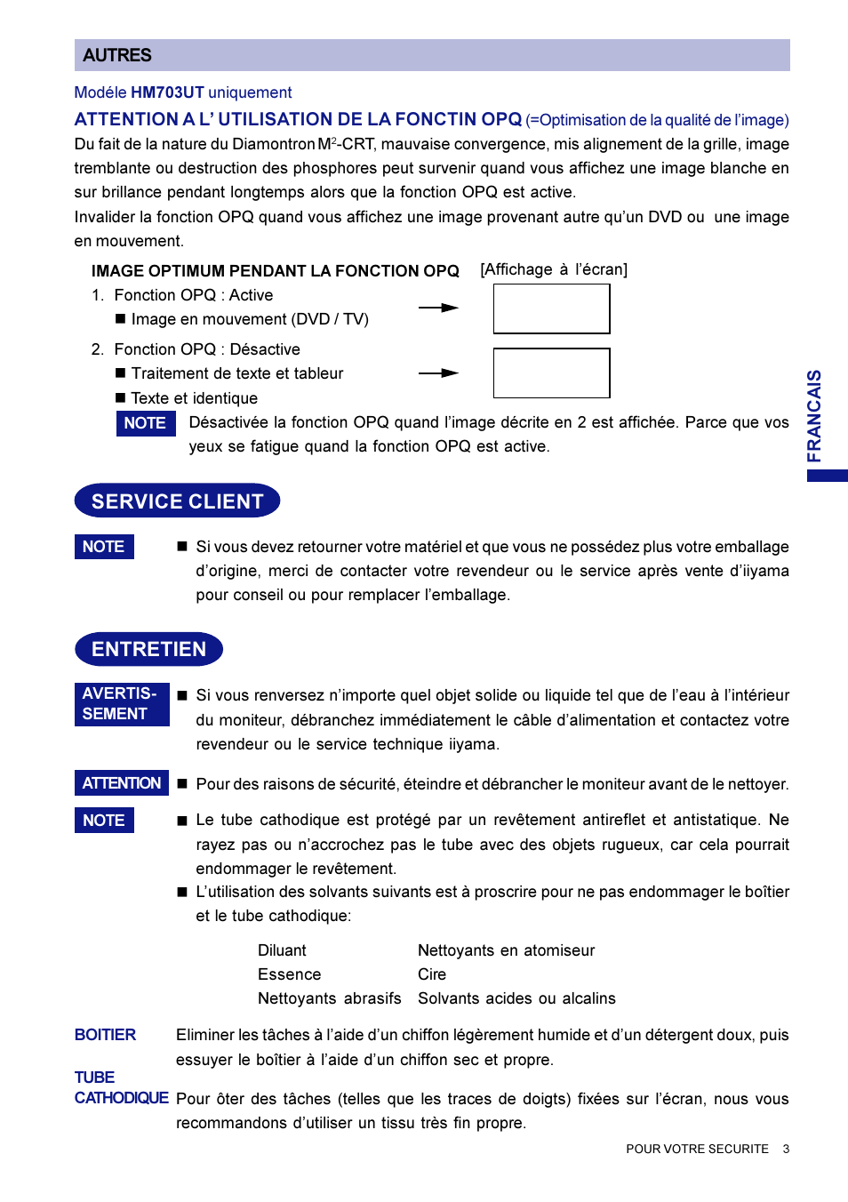 Service client, Entretien | Iiyama HM703UT User Manual | Page 49 / 108