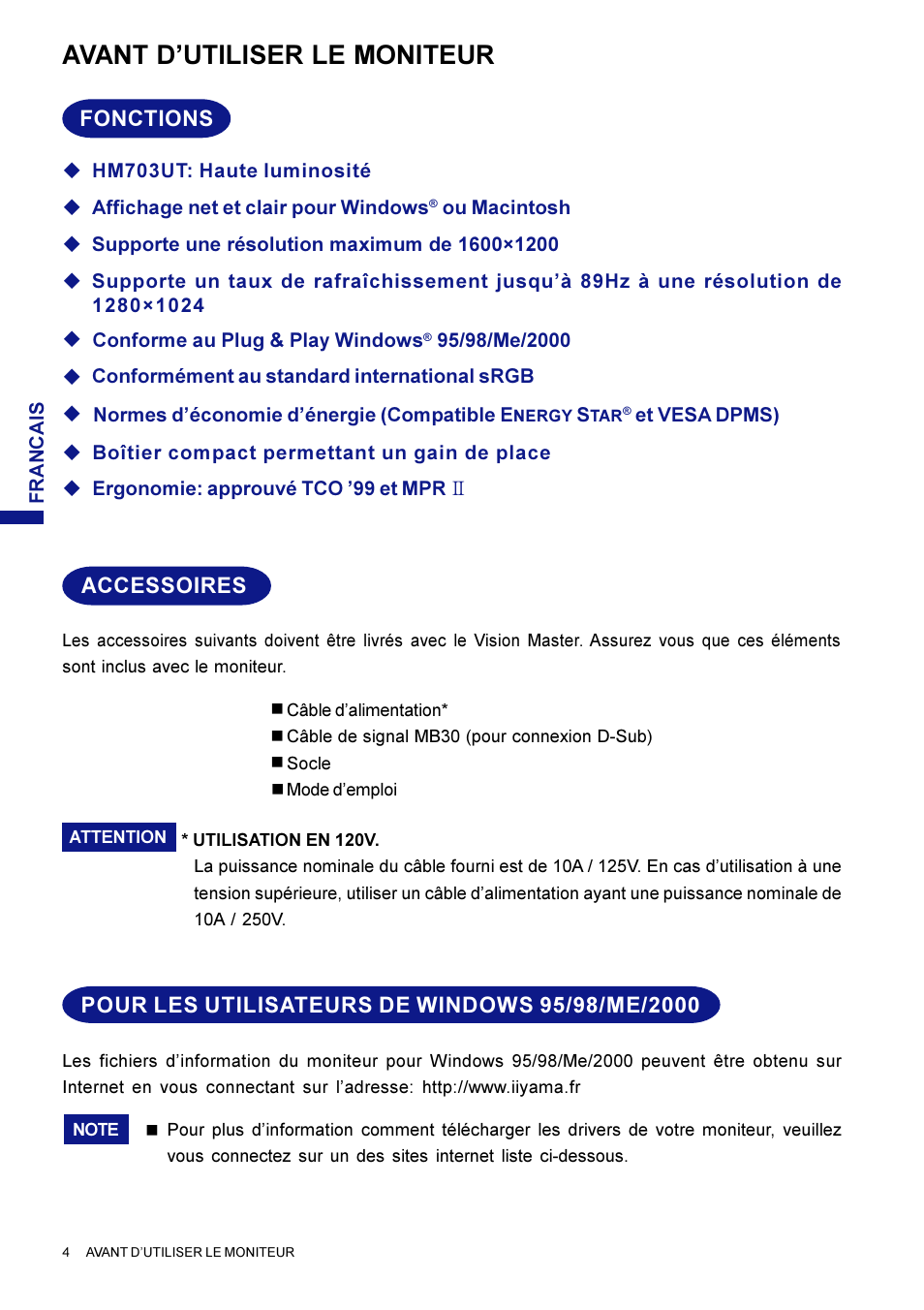Avant d’utiliser le moniteur | Iiyama HM703UT User Manual | Page 50 / 108