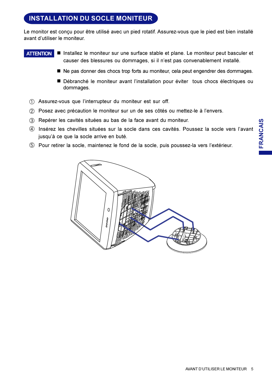 Installation du socle moniteur | Iiyama HM703UT User Manual | Page 51 / 108