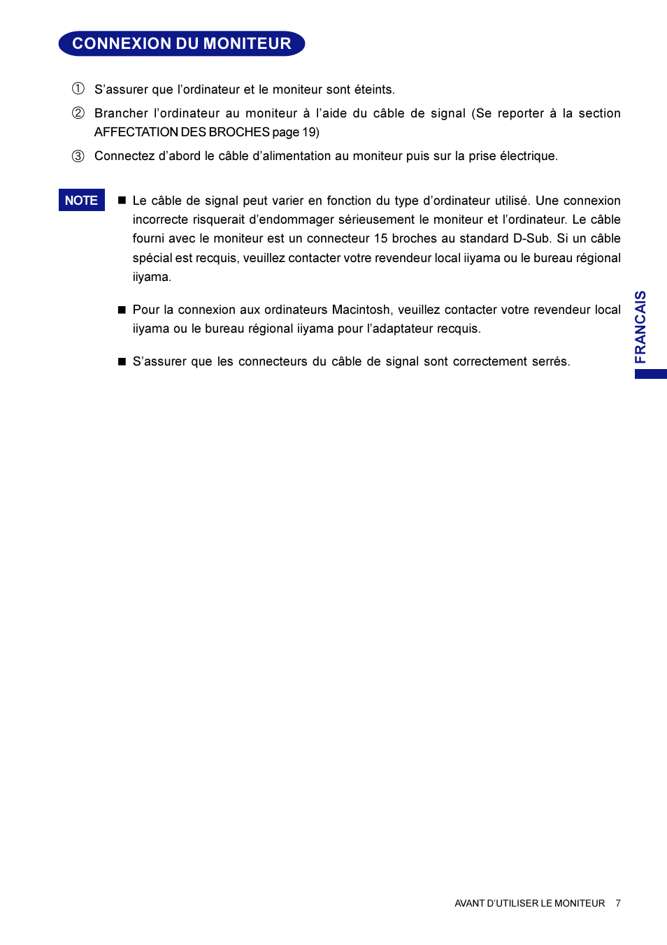 Connexion du moniteur | Iiyama HM703UT User Manual | Page 53 / 108