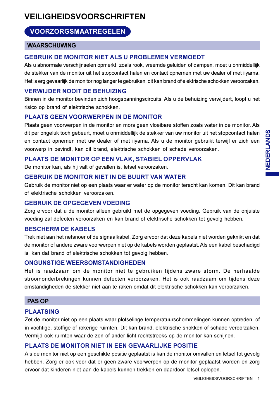 Veiligheidsvoorschriften | Iiyama HM703UT User Manual | Page 68 / 108