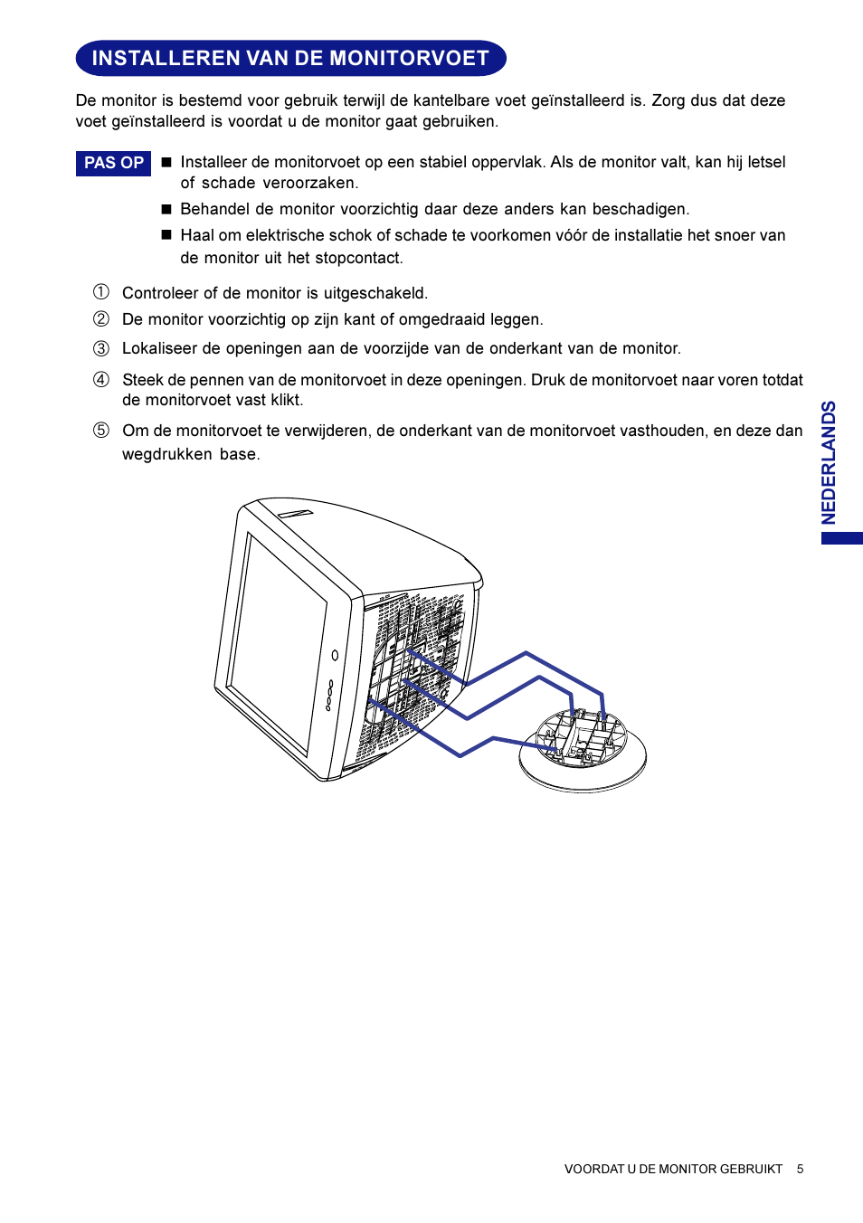 Installeren van de monitorvoet | Iiyama HM703UT User Manual | Page 72 / 108