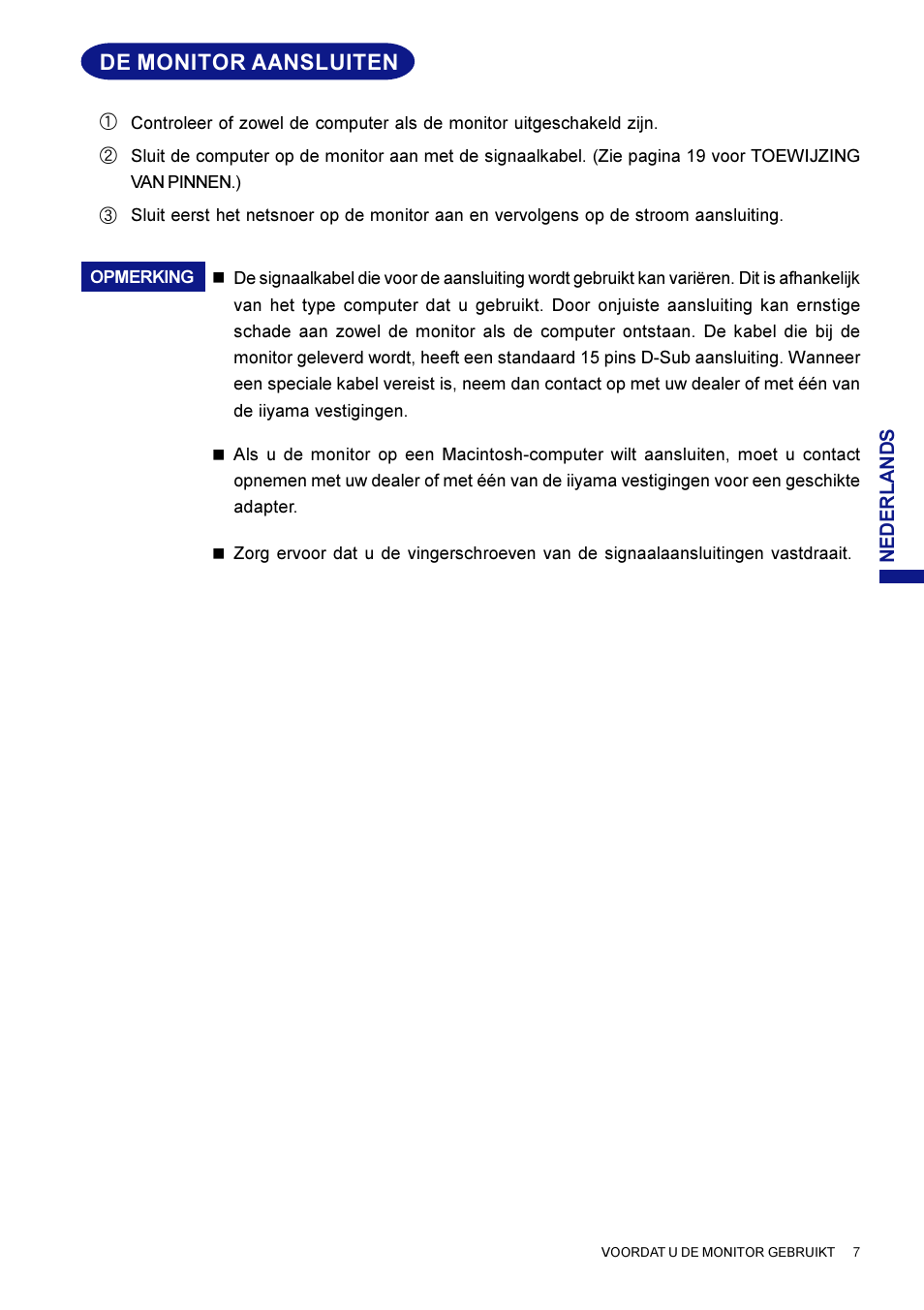 De monitor aansluiten | Iiyama HM703UT User Manual | Page 74 / 108