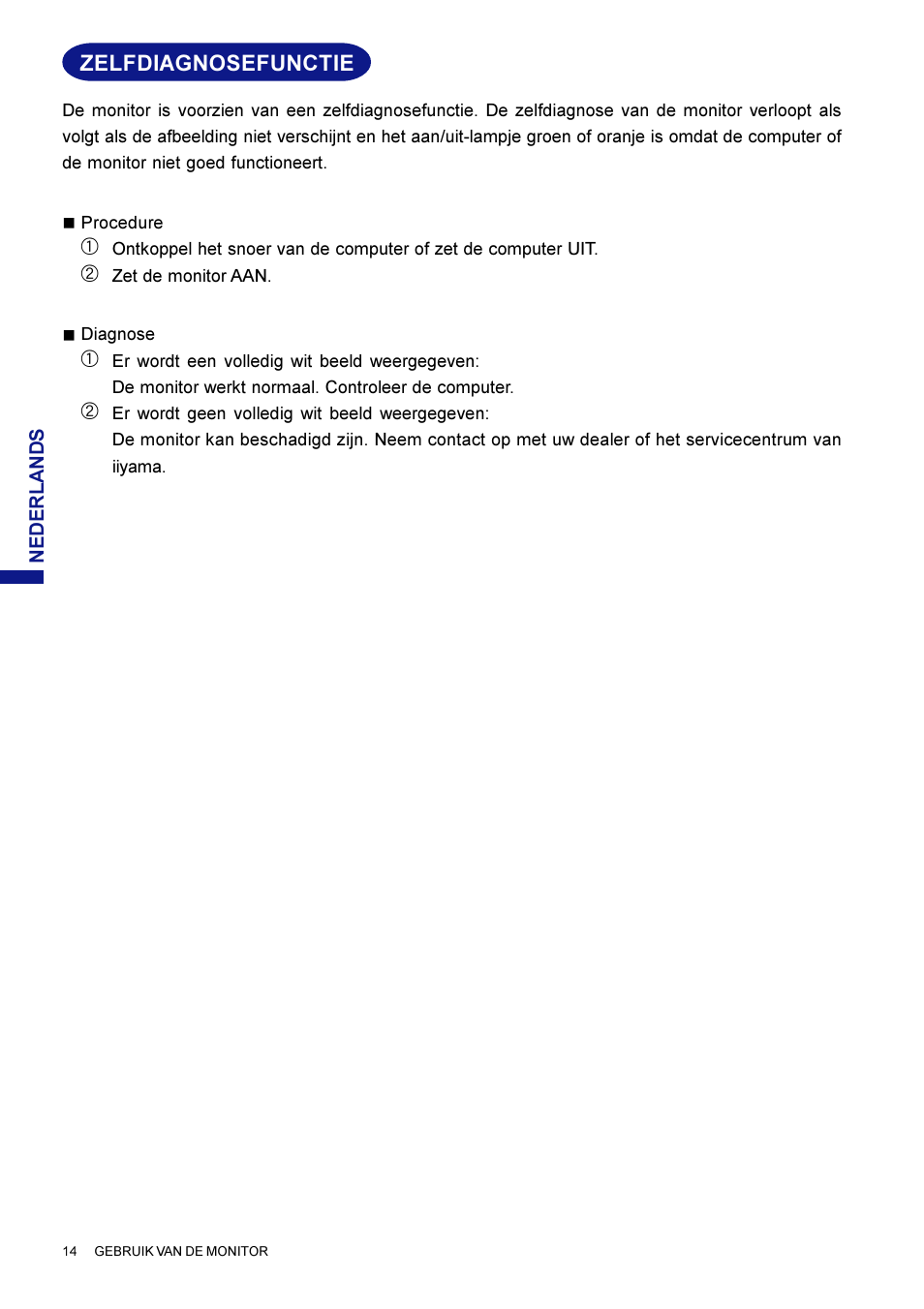 Zelfdiagnosefunctie | Iiyama HM703UT User Manual | Page 81 / 108