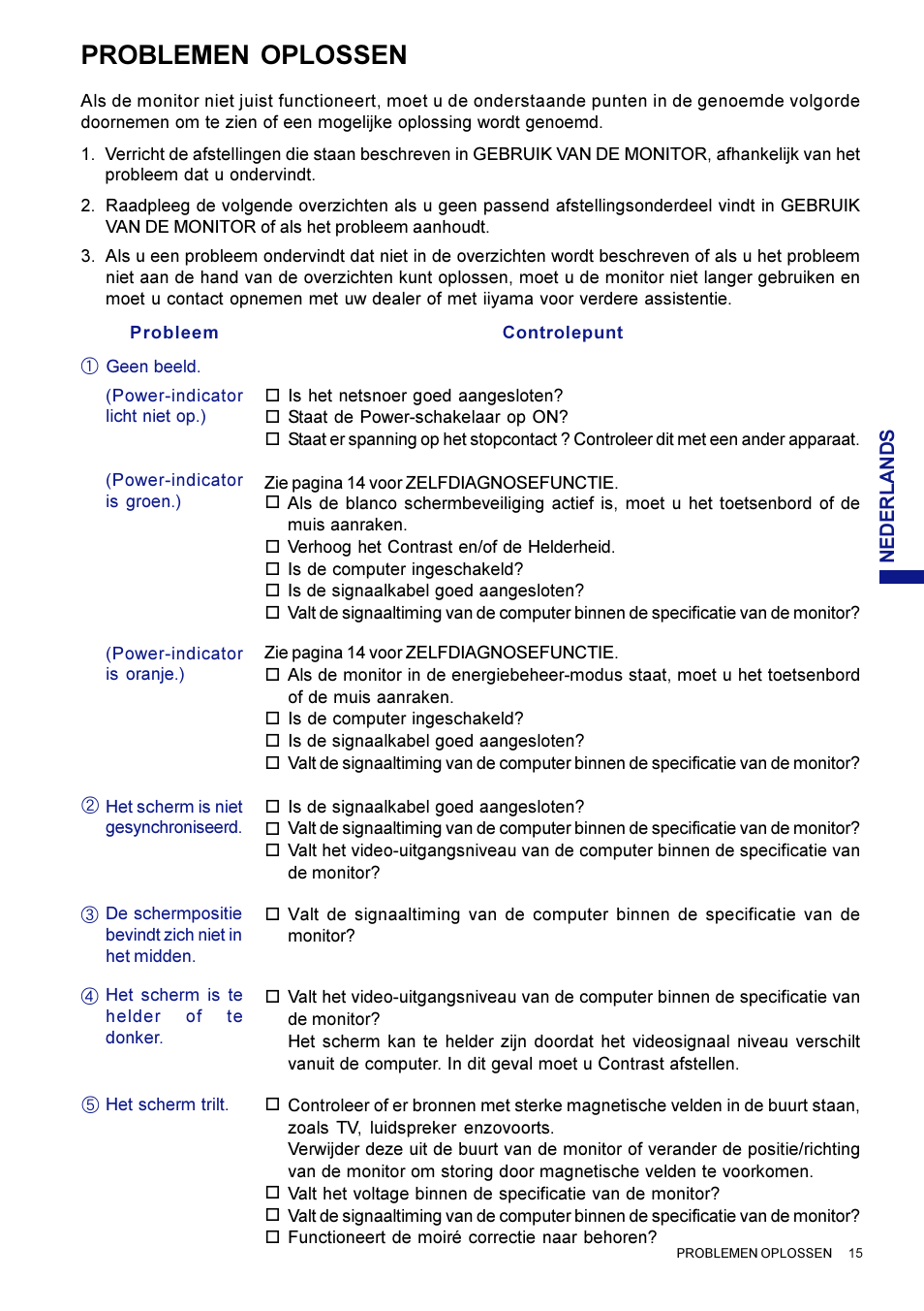 Problemen oplossen | Iiyama HM703UT User Manual | Page 82 / 108