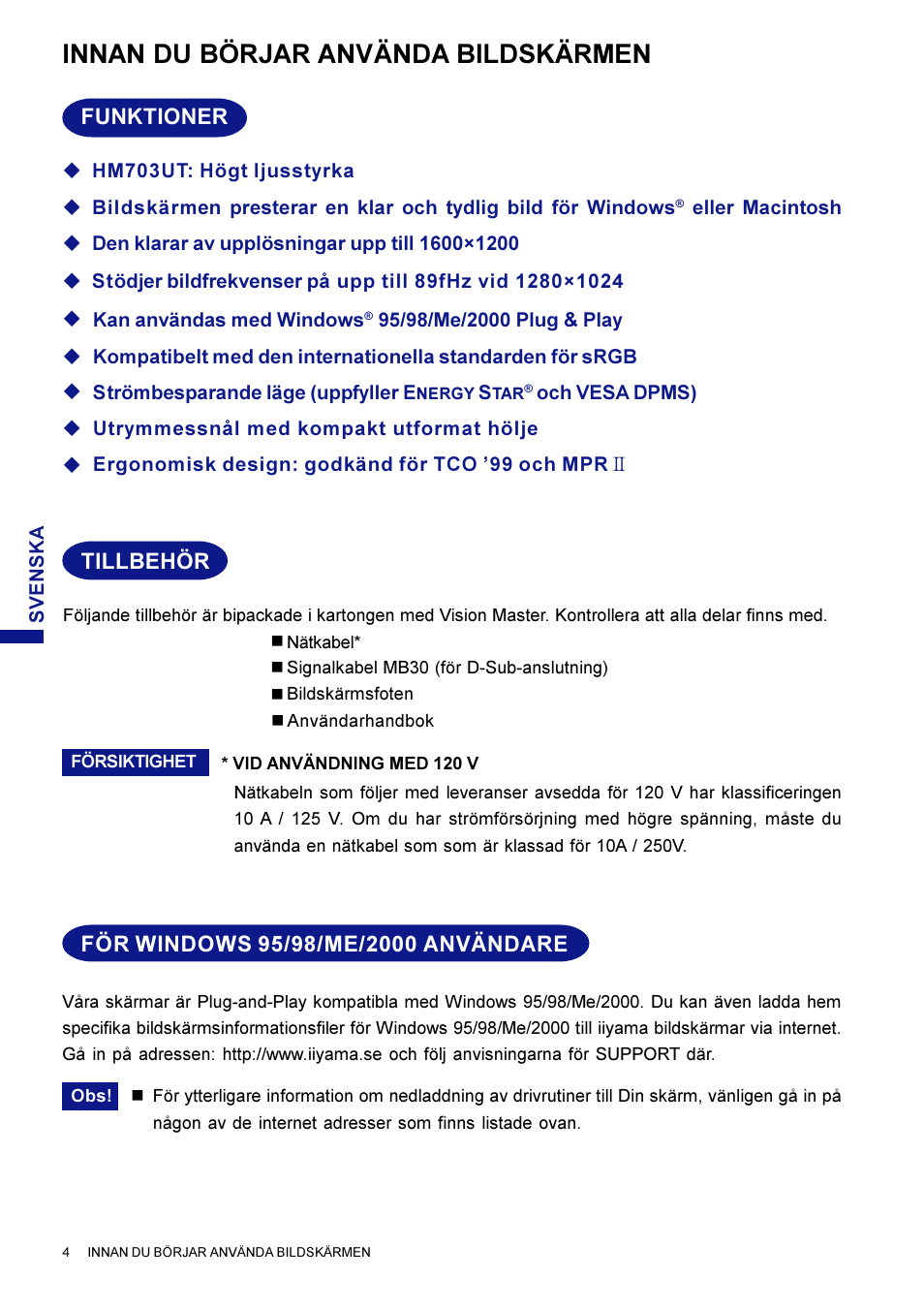 Innan du börjar använda bildskärmen | Iiyama HM703UT User Manual | Page 92 / 108