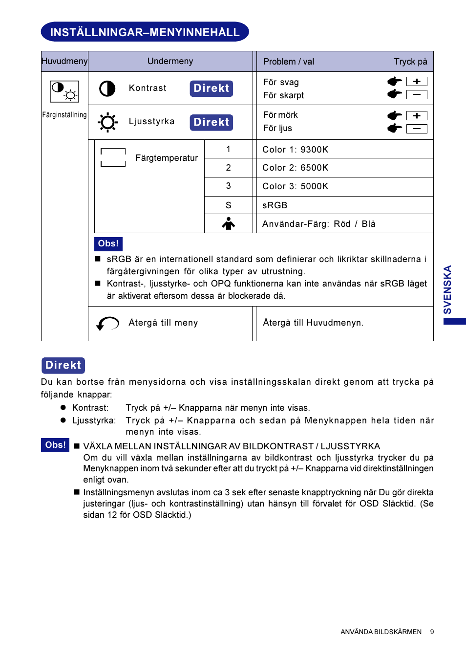 Inställningar–menyinnehåll | Iiyama HM703UT User Manual | Page 97 / 108