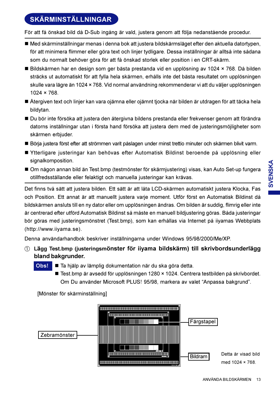 Skärminställningar | Iiyama AX3819UT BK User Manual | Page 107 / 136