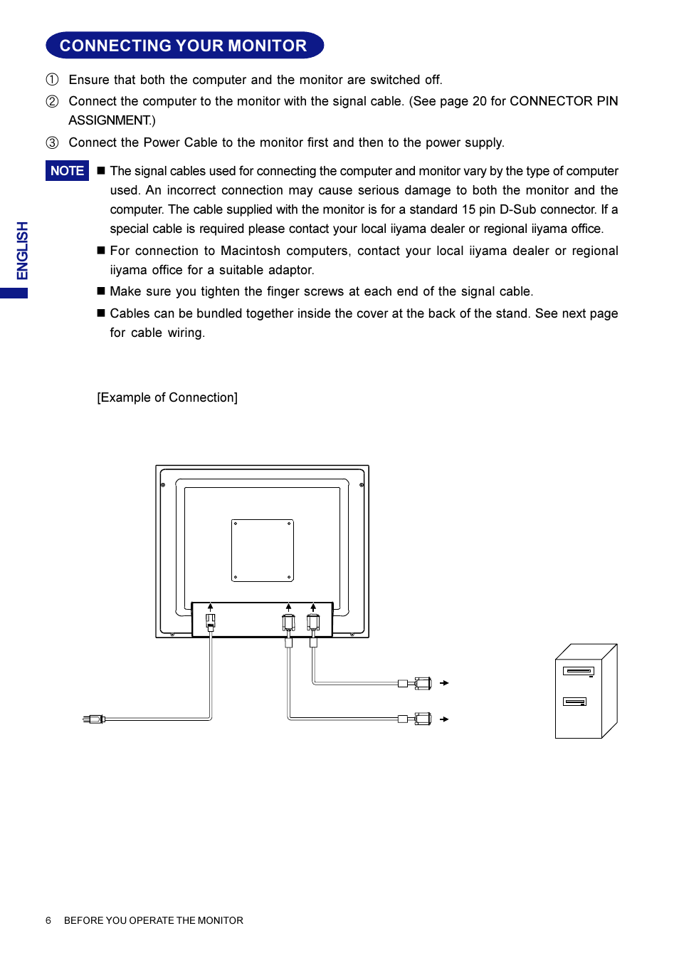 Connecting your monitor | Iiyama AX3819UT BK User Manual | Page 12 / 136