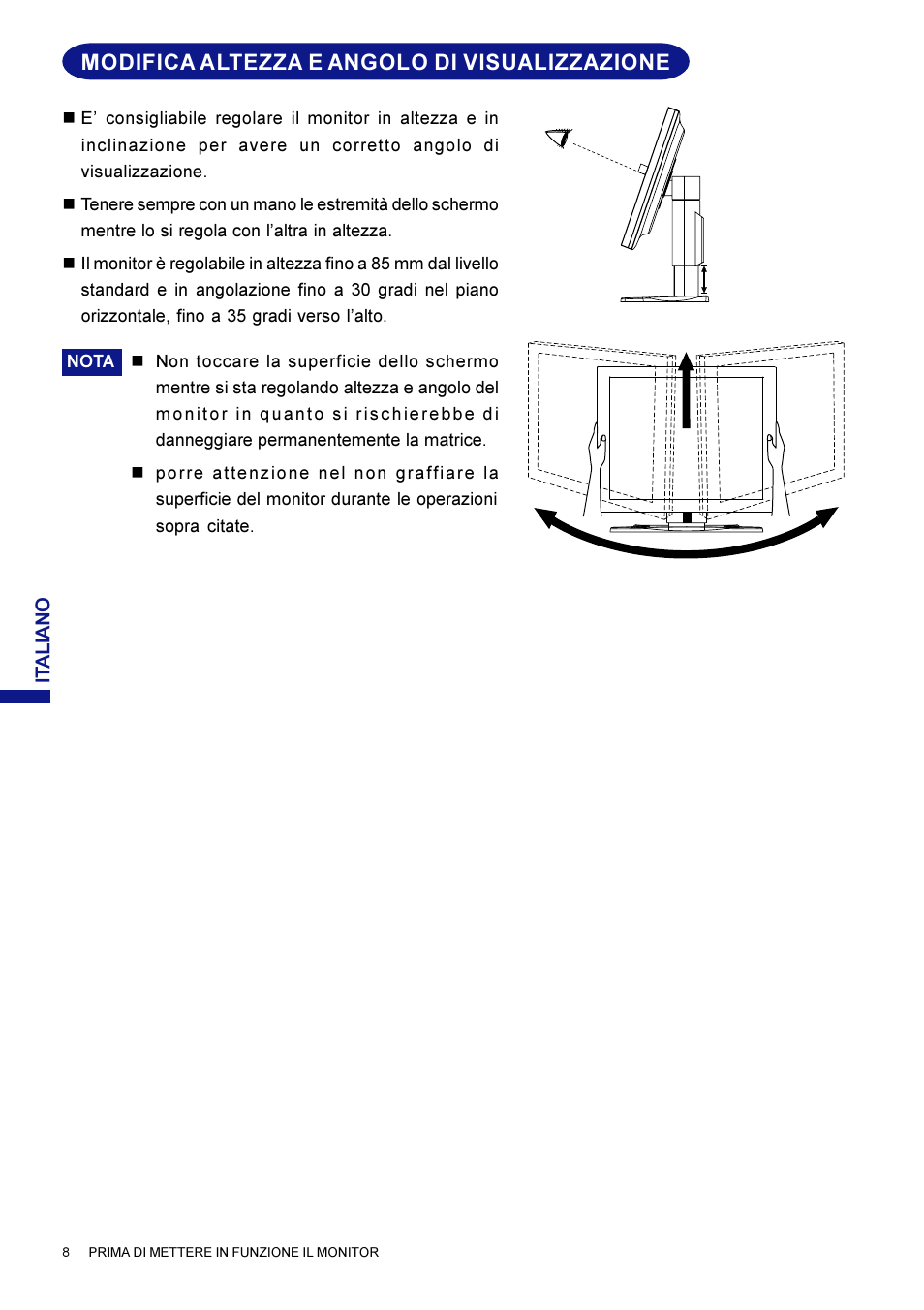 Modifica altezza e angolo di visualizzazione | Iiyama AX3819UT BK User Manual | Page 124 / 136