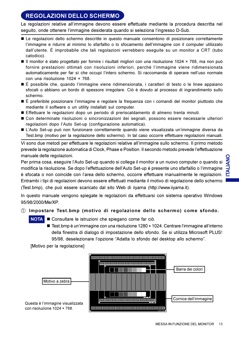 Regolazioni dello schermo | Iiyama AX3819UT BK User Manual | Page 129 / 136