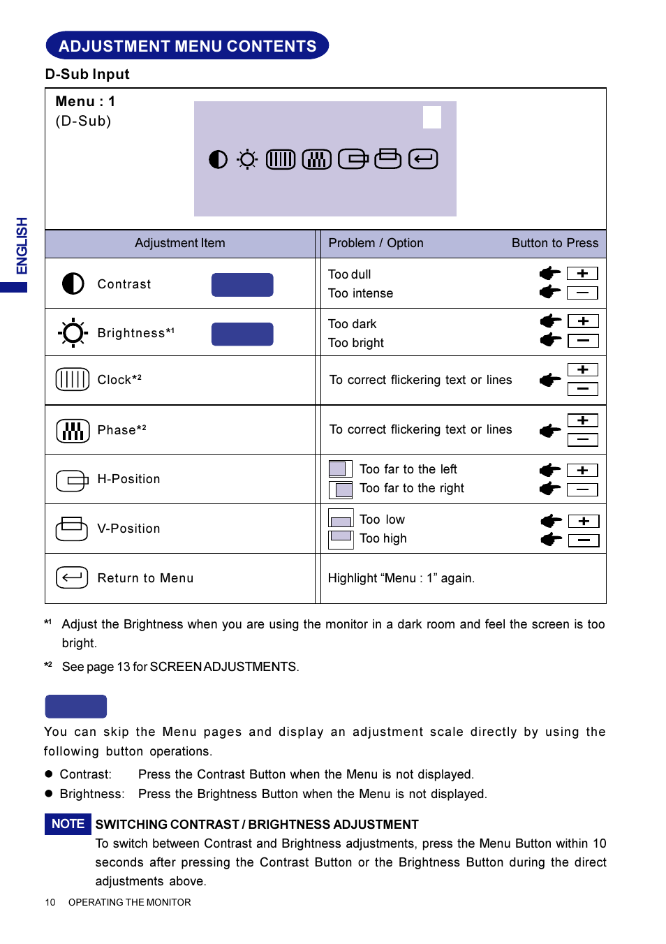 Adjustment menu contents, Direct | Iiyama AX3819UT BK User Manual | Page 16 / 136