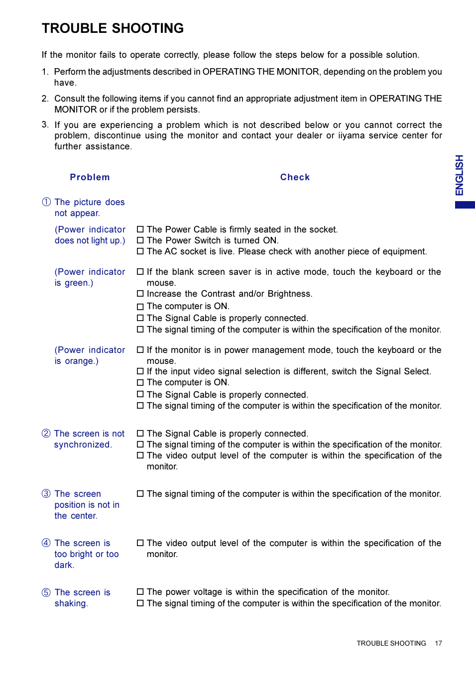 Trouble shooting | Iiyama AX3819UT BK User Manual | Page 23 / 136