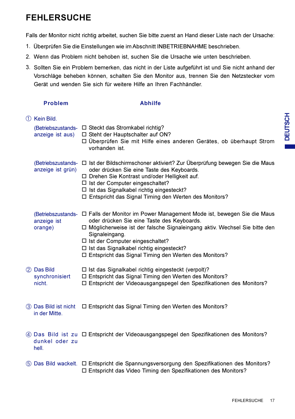 Fehlersuche | Iiyama AX3819UT BK User Manual | Page 45 / 136