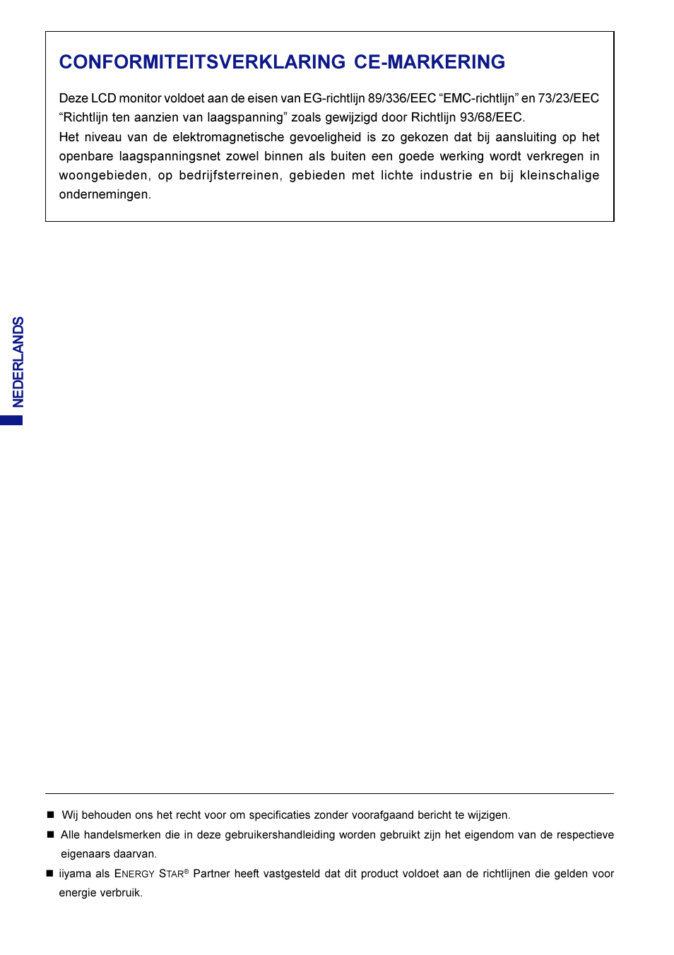 Conformiteitsverklaring ce-markering, Nederlands | Iiyama AX3819UT BK User Manual | Page 72 / 136