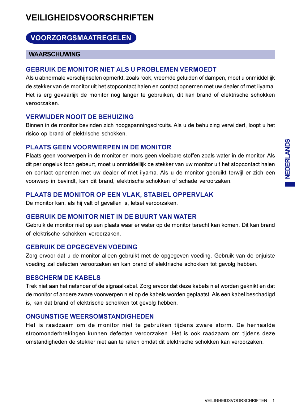 Veiligheidsvoorschriften | Iiyama AX3819UT BK User Manual | Page 73 / 136