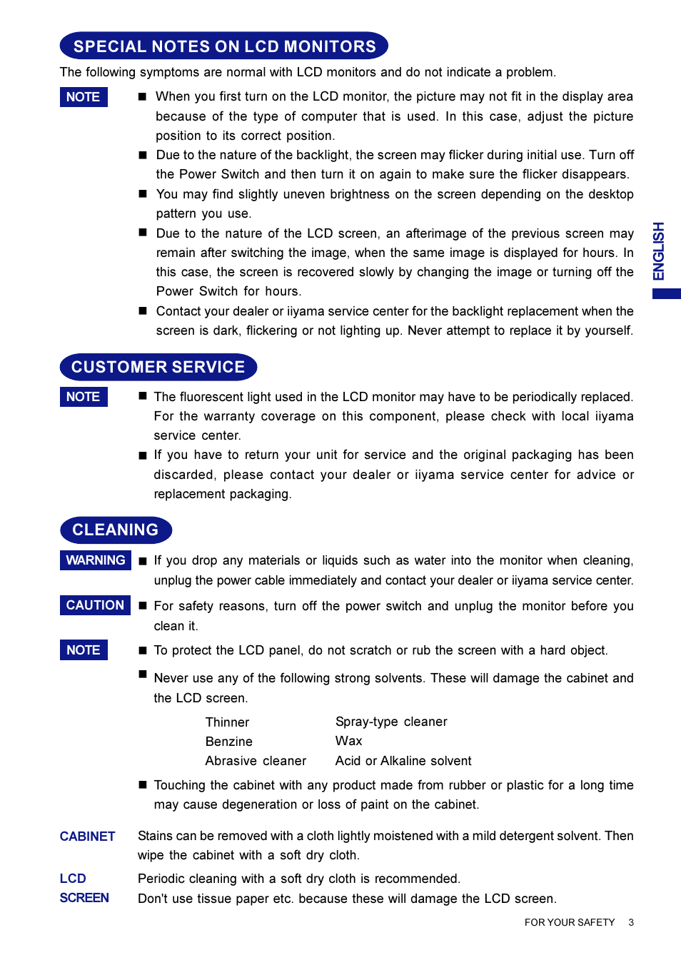 Customer service cleaning | Iiyama AX3819UT BK User Manual | Page 9 / 136
