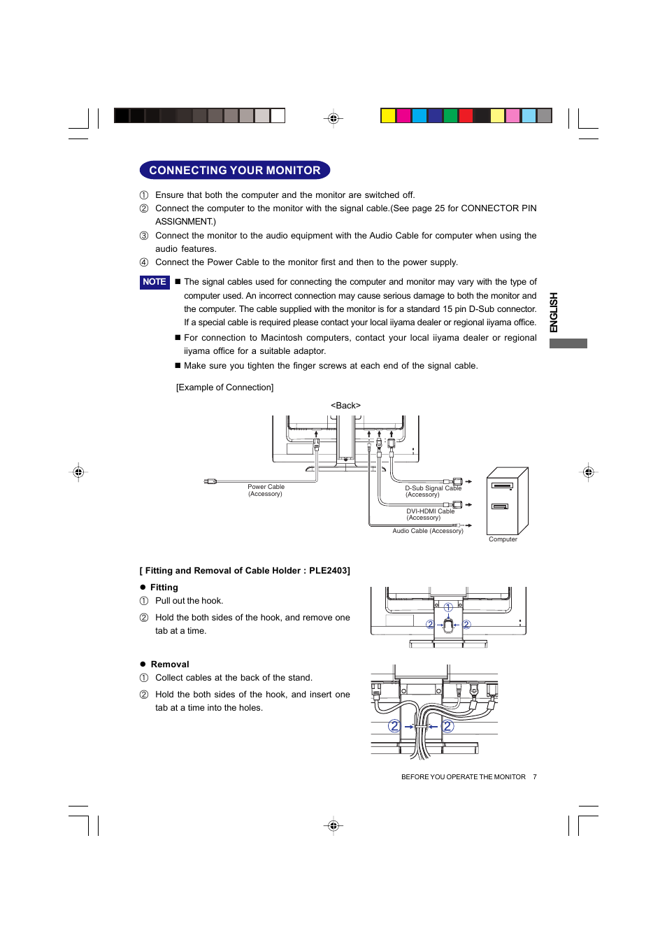 Connecting your monitor | Iiyama PROLITE B2403WS User Manual | Page 11 / 30