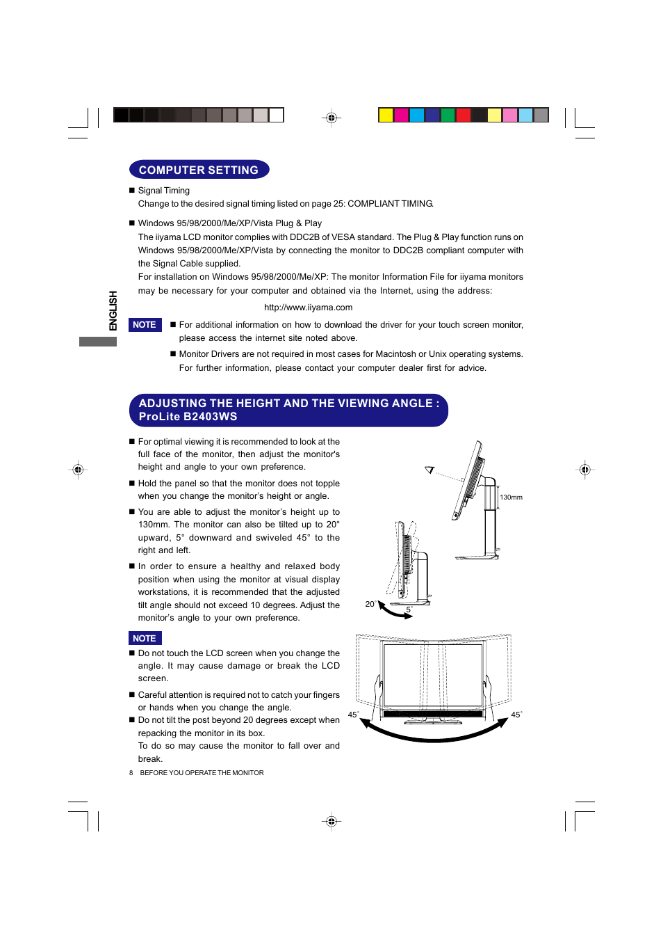 Computer setting | Iiyama PROLITE B2403WS User Manual | Page 12 / 30