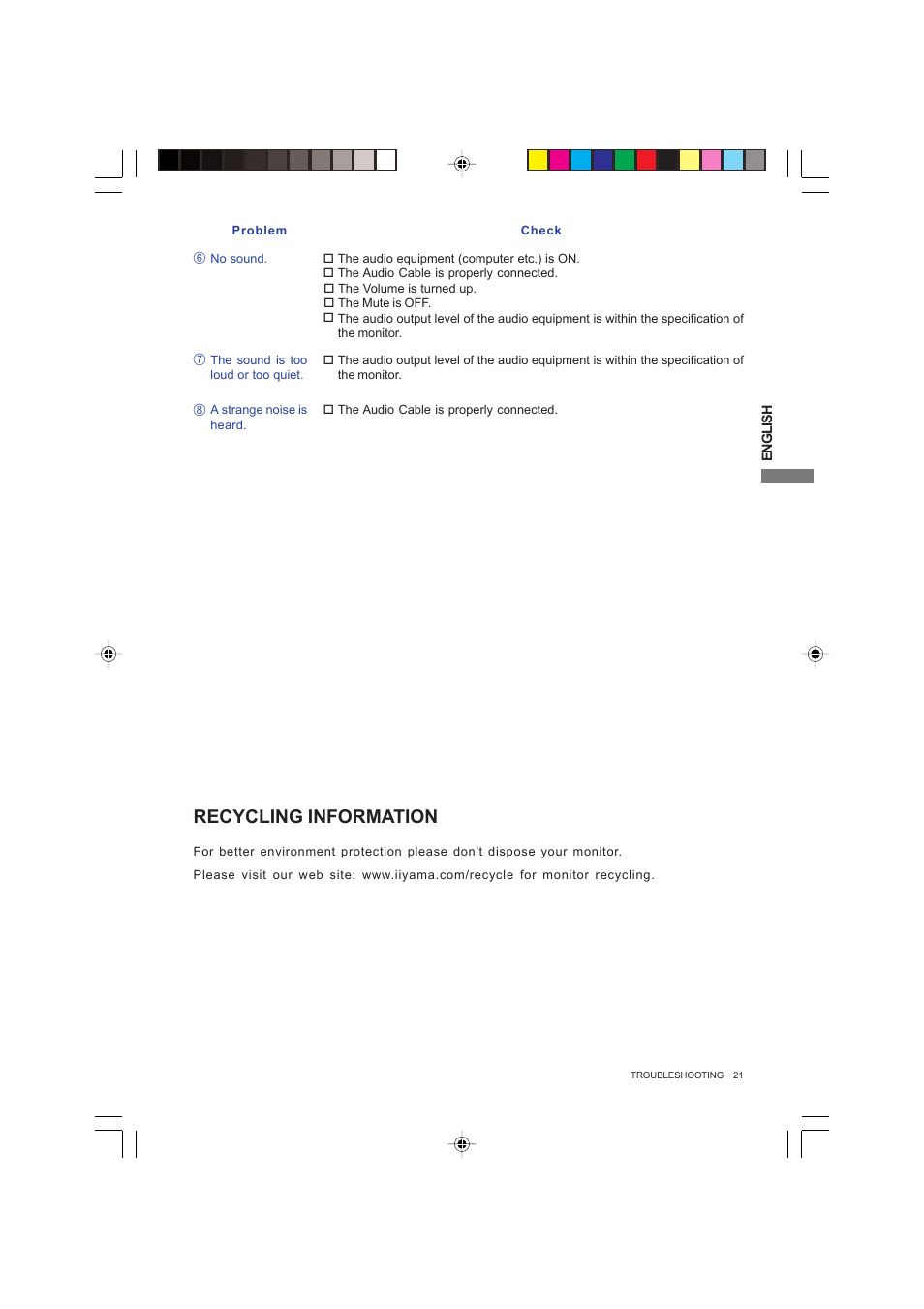 Recycling information | Iiyama PROLITE B2403WS User Manual | Page 25 / 30