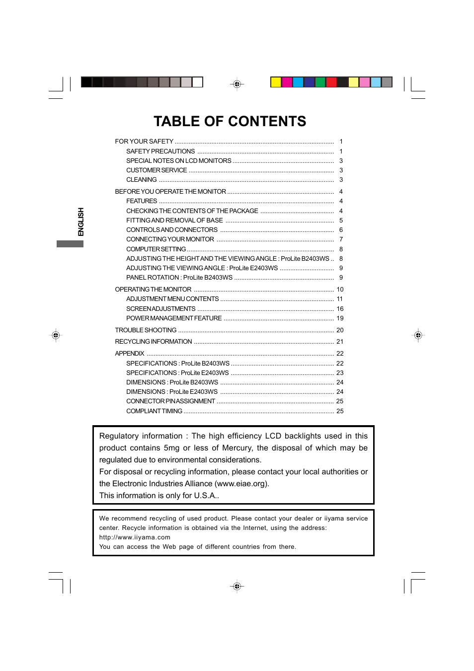 Iiyama PROLITE B2403WS User Manual | Page 4 / 30