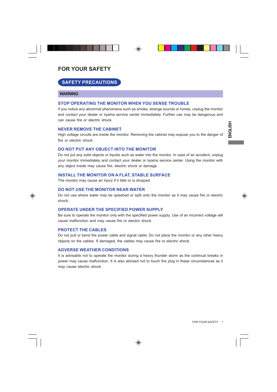 For your safety | Iiyama PROLITE B2403WS User Manual | Page 5 / 30
