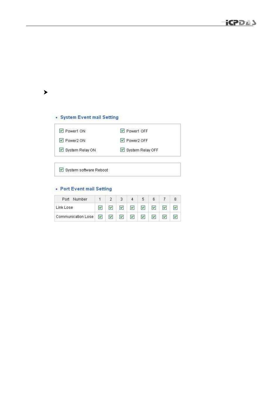 Email alarm, Alarm event setting | ICP DAS USA MSM-508FCS User Manual | Page 18 / 27