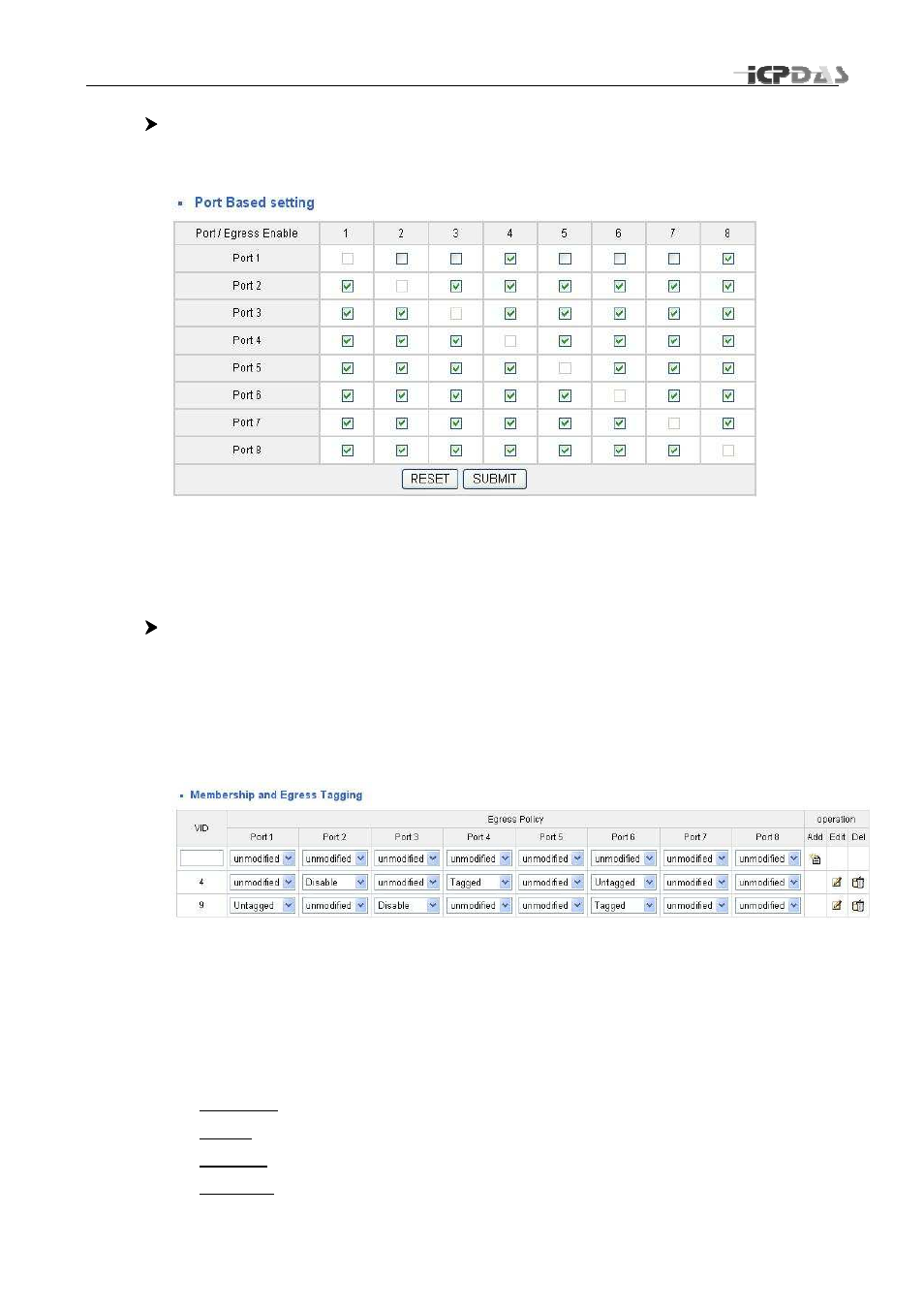 Port based vlans, 1q vlans | ICP DAS USA MSM-508FCS User Manual | Page 22 / 27