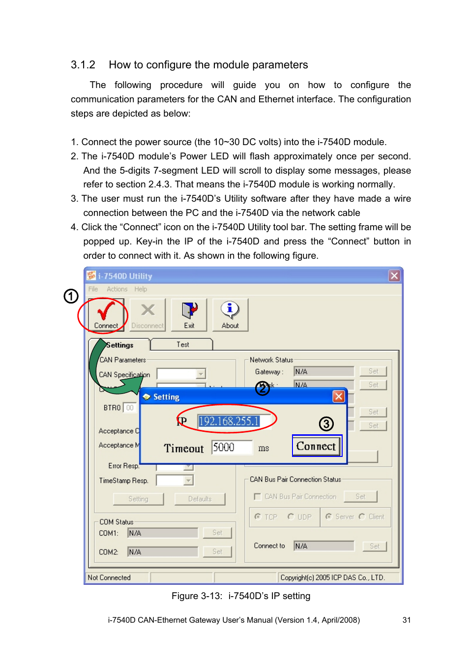 2 how to configure the module parameters, How to configure the module parameters | ICP DAS USA I-7540D User Manual | Page 31 / 121