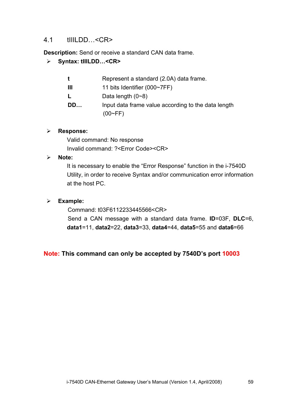 1 tiiildd…<cr, Tiiildd…<cr | ICP DAS USA I-7540D User Manual | Page 59 / 121