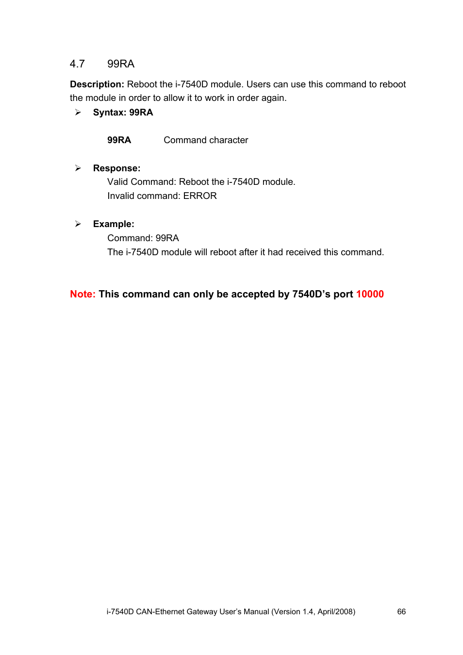 7 99ra, 99ra | ICP DAS USA I-7540D User Manual | Page 66 / 121