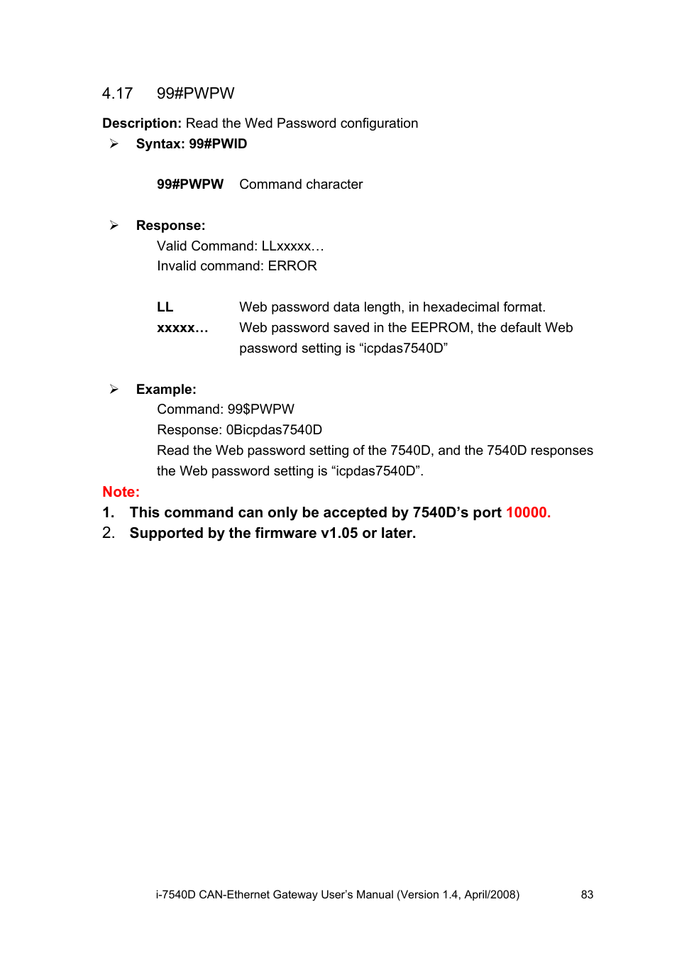 17 99#pwpw, 99#pwpw | ICP DAS USA I-7540D User Manual | Page 83 / 121