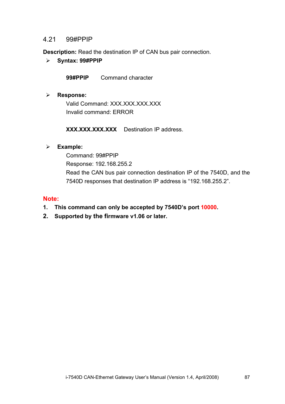 21 99#ppip, 99#ppip | ICP DAS USA I-7540D User Manual | Page 87 / 121