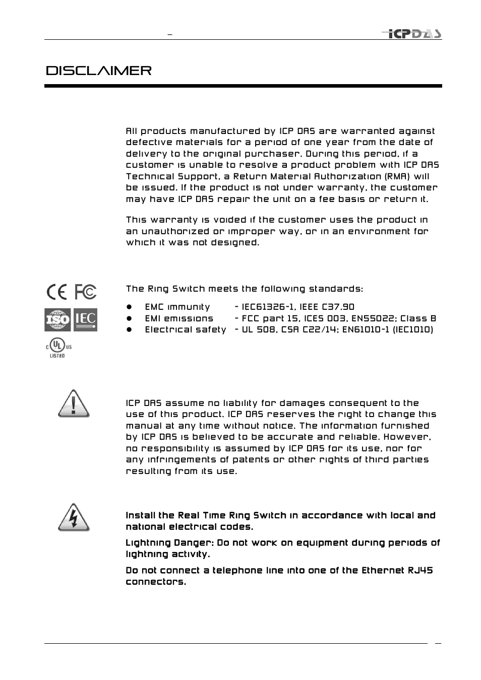 Disclaimer | ICP DAS USA RS-405/405F User Manual | Page 5 / 70