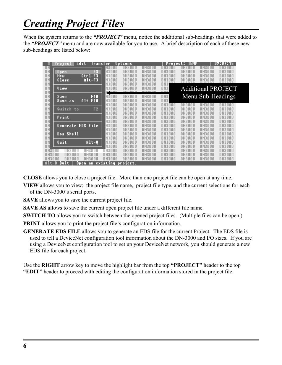 Creating project files, Additional project menu sub-headings | ICP DAS USA DB25 User Manual | Page 12 / 82